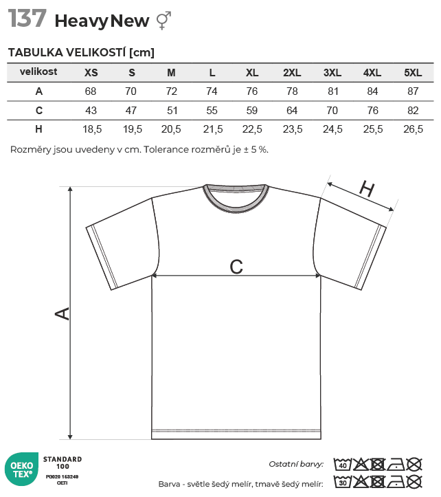 137 Heavy New tričko unisex Tabulka velikostí